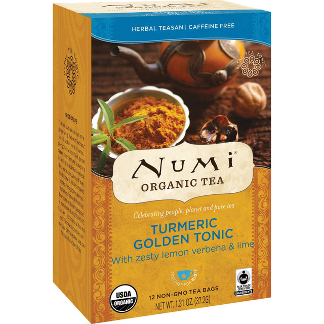 NUMI, INC. 10551 Numi Turmeric Organic Tea Dried Lime, Turmeric, Verbena, 1.3 Oz, Carton Of 12