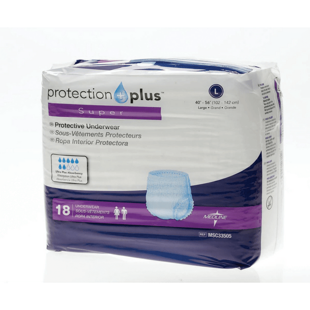 MEDLINE INDUSTRIES, INC. MSC33505H Protection Plus Super Protective Disposable Underwear, Large, 40 - 56in, White, Bag Of 18