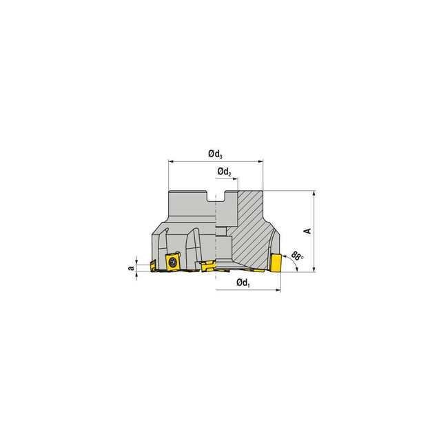 Ceratizit 50725063 Indexable Chamfer & Angle Face Mills; Minimum Cutting Diameter (mm): 63.00 ; Maximum Cutting Diameter (mm): 63.76 ; Maximum Depth of Cut (mm): 6.00 ; Arbor Hole Diameter (mm): 22.00 ; Lead Angle: 88.000 ; Compatible Insert Size Cod