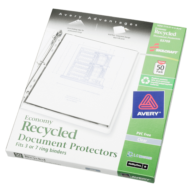 NATIONAL INDUSTRIES FOR THE BLIND 6169670 SKILCRAFT Document Protector, 8-1/2in x 11in, Clear, Box of 50