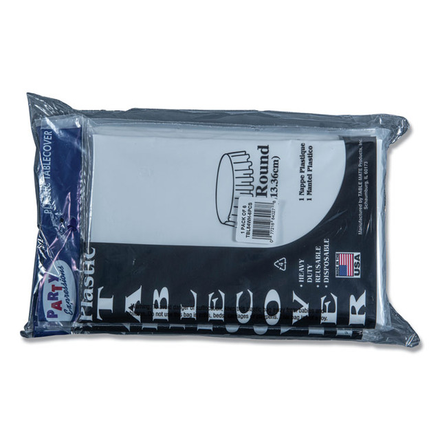 TABLEMATE PRODUCTS, CO. 84WH Table Set Round Table Cover, Plastic, 84" Diameter, White, 6/Pack