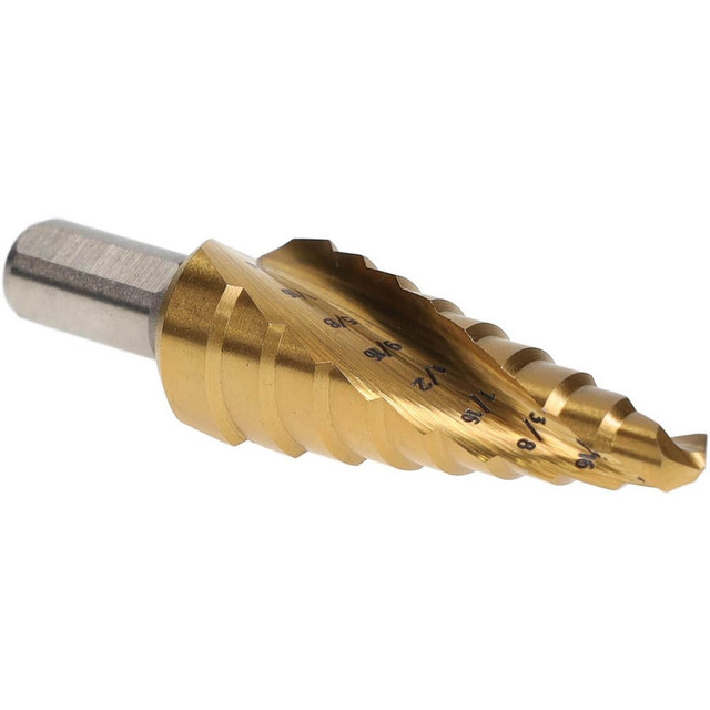 Hertel SDD43274687 Step Drill Bit: 3/8" Shank Dia, High Speed Steel, 9 Hole Sizes