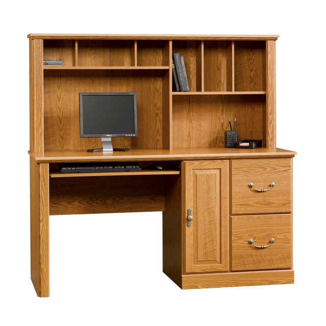 SAUDER WOODWORKING CO. 401354 Sauder Orchard Hills 59inW Computer Desk With Hutch, Carolina Oak