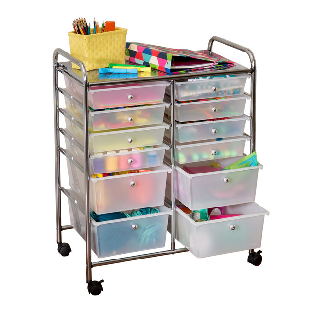 HONEY-CAN-DO INTERNATIONAL, LLC CRT-01683 Honey-can-do CRT-01683 12-Drawer Studio Organizer Cart, Chrome - 12 Drawer - 56.22 lb Capacity - Plastic - 25.3in Length x 15.3in Width x 31.8in Height - Chrome Frame