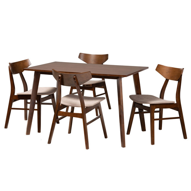 WHOLESALE INTERIORS, INC. 2721-10811-10807 Baxton Studio Lois Dining Set, 29-1/2inH x 47-1/4inW x 29-1/2inD, Light Beige/Walnut Brown