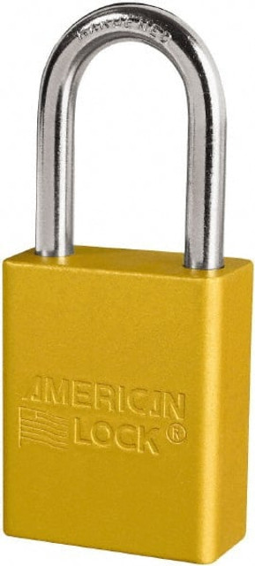 American Lock S1106YLW Lockout Padlock: Keyed Different, Key Retaining, Aluminum, Plated Metal Shackle, Yellow