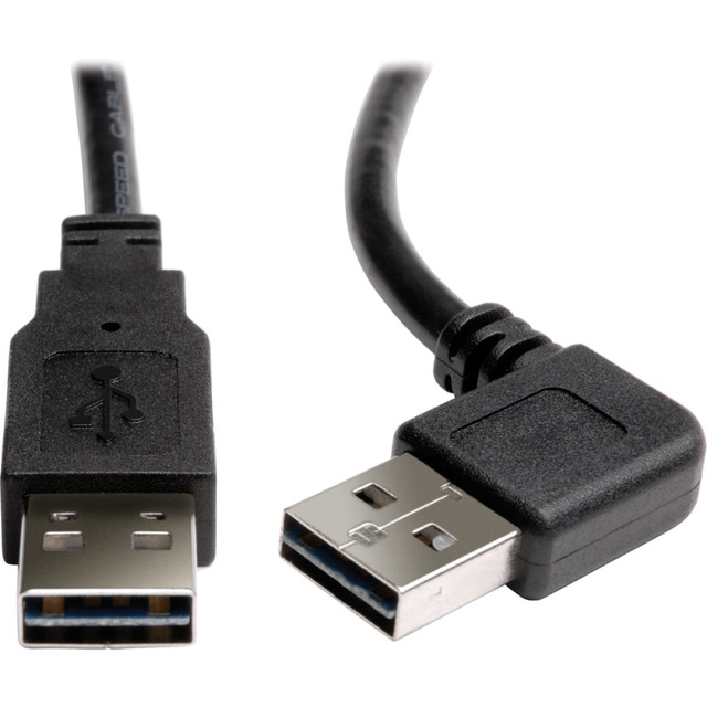 TRIPP LITE UR020-003-RA Eaton Tripp Lite Series Universal Reversible USB 2.0 Cable (Right/Left-Angle Reversible A to Reversible A M/M), 3 ft. (0.91 m) - USB cable - USB (M) to USB (M) - USB 2.0 - 3 ft - 90 deg. connector, molded - black