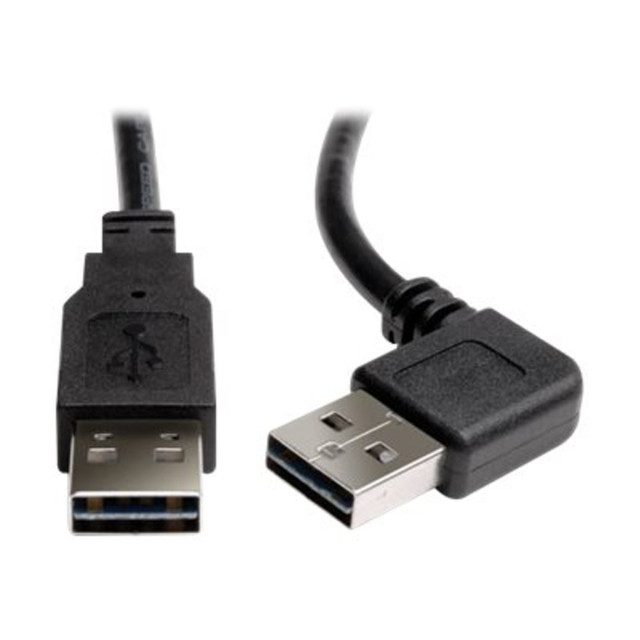 TRIPP LITE UR020-003-RA Eaton Tripp Lite Series Universal Reversible USB 2.0 Cable (Right/Left-Angle Reversible A to Reversible A M/M), 3 ft. (0.91 m) - USB cable - USB (M) to USB (M) - USB 2.0 - 3 ft - 90 deg. connector, molded - black