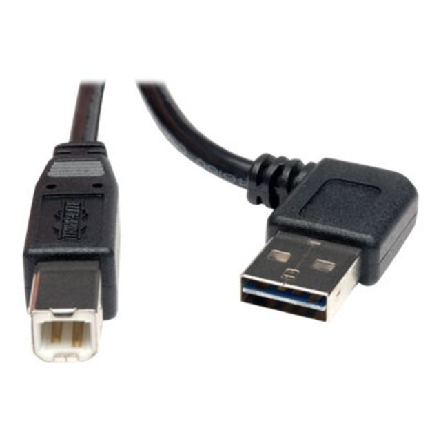 TRIPP LITE UR022-003-RA Eaton Tripp Lite Series Universal Reversible USB 2.0 Cable (Right / Left-Angle Reversible A to B M/M), 3 ft. (0.91 m) - USB cable - USB Type B (M) to USB (M) - USB 2.0 - 3 ft - 90 deg. connector, molded, right-angled connector