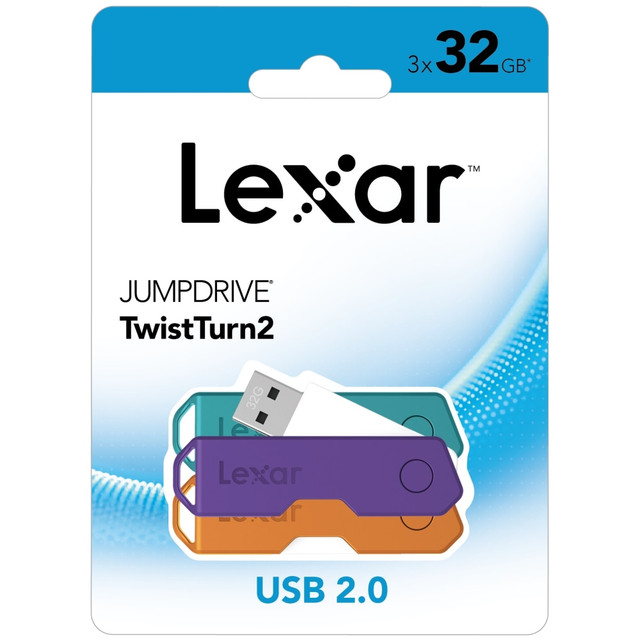 MICRON CONSUMER PRODUCTS GROUP LJDTT2-32GABNA3 Lexar JumpDrive TwistTurn2 USB 2.0 Flash Drives, 32GB, Pack Of 3 Flash Drives, LJDTT2-32GABNA3 MICRON CONSUMER PRODUCTS GROUP LJDTT2-32GABNA3 Lexar JumpDrive TwistTurn2 USB 2.0 Flash Drives, 32GB, Pack Of 3 Flash Drives, LJDTT2-32GABNA3