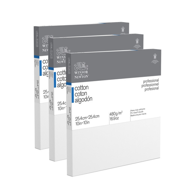 WINSOR & NEWTON 3PK6203001 Professional Cotton-Stretched Traditional Canvases, 10in x 10in, White, Pack Of 3 WINSOR & NEWTON 3PK6203001 Professional Cotton-Stretched Traditional Canvases, 10in x 10in, White, Pack Of 3