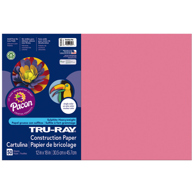 PACON CORPORATION Tru-Ray 103045  Construction Paper, 50% Recycled, 12in x 18in, Shocking Pink, Pack Of 50