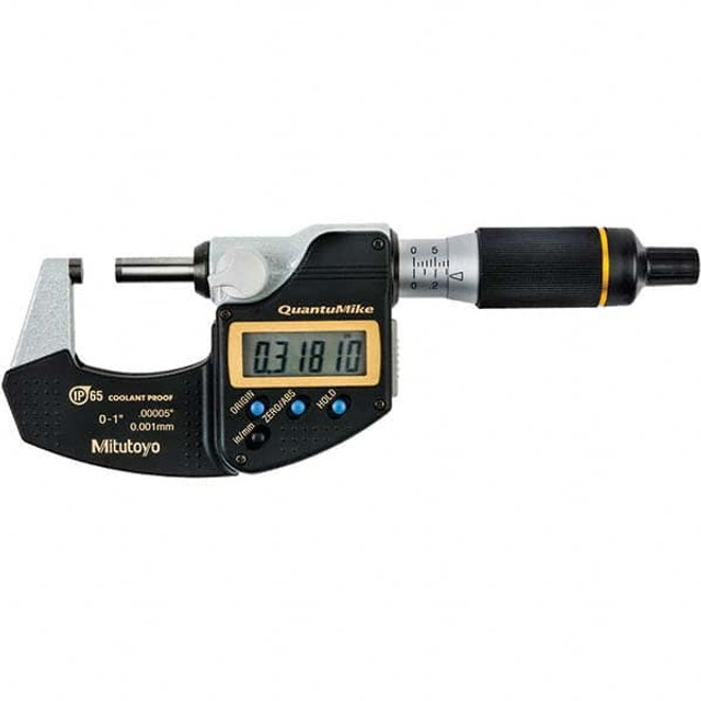 Mitutoyo 293-180-30CAL Electronic Outside Micrometer: 1", Carbide Tipped Measuring Face, IP65