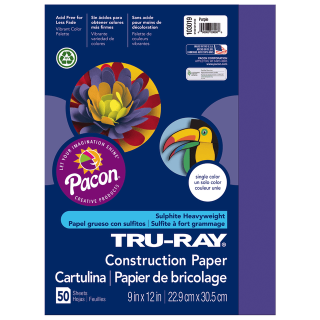 PACON CORPORATION Tru-Ray 103019  Construction Paper, 50% Recycled, 9in x 12in, Purple, Pack Of 50