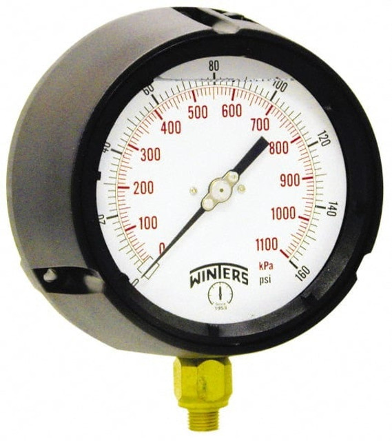 Winters PPC5082-45G Pressure Gauge: 4-1/2" Dial, 0 to 30 psi, 1/4" Thread, NPT, Lower Mount