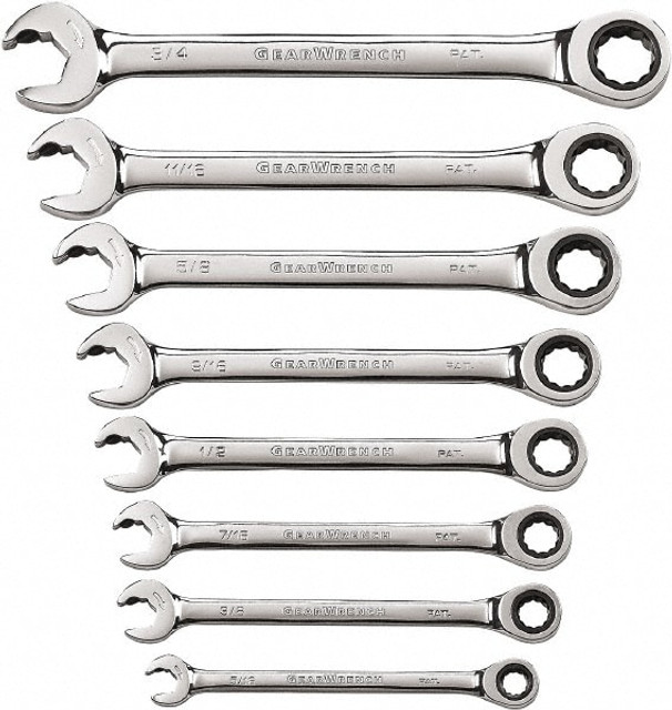 GEARWRENCH 85599 Ratcheting Combination Wrench Set: 8 Pc, 1/2" 11/16" 3/4" 3/8" 5/16" 5/8" 7/16" & 9/16" Wrench, Inch