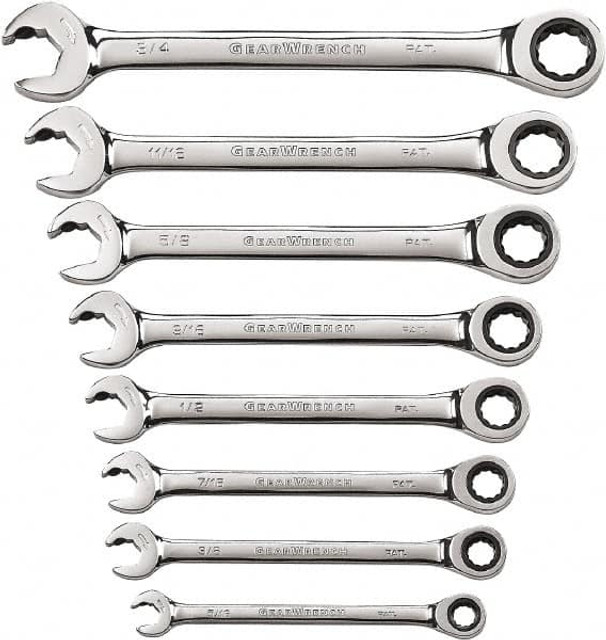 GEARWRENCH 85599 Ratcheting Combination Wrench Set: 8 Pc, 1/2" 11/16" 3/4" 3/8" 5/16" 5/8" 7/16" & 9/16" Wrench, Inch