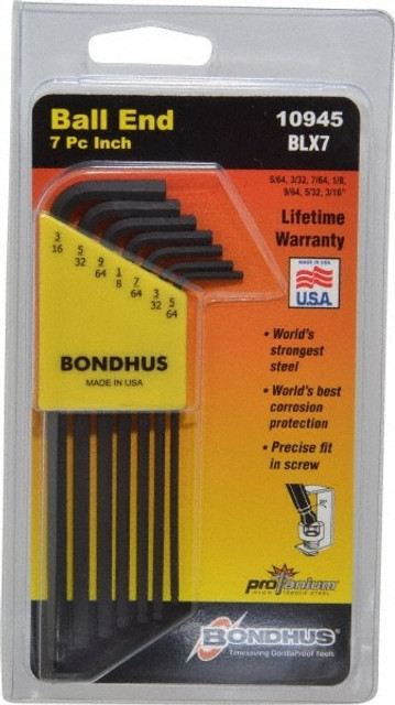 Bondhus 10945 7 Piece L-Key Ball End Hex Key Set