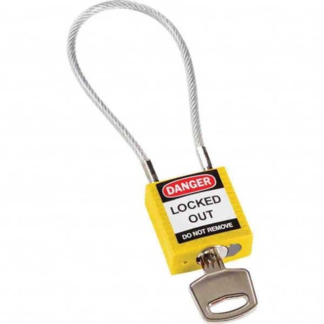 Brady 146121 Lockout Padlock: Keyed Different, Key Retaining, Nylon, Steel Shackle, Yellow