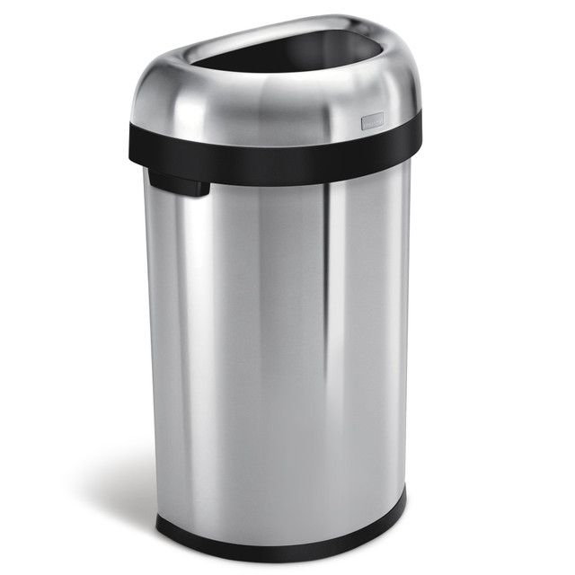 SIMPLEHUMAN LLC CW1468 simplehuman Semi-Round Open-Top Commercial Stainless-Steel Trash Can, 16 Gallons, 29-9/10inH x  18-1/2inW x 13-1/10inD, Brushed Stainless Steel