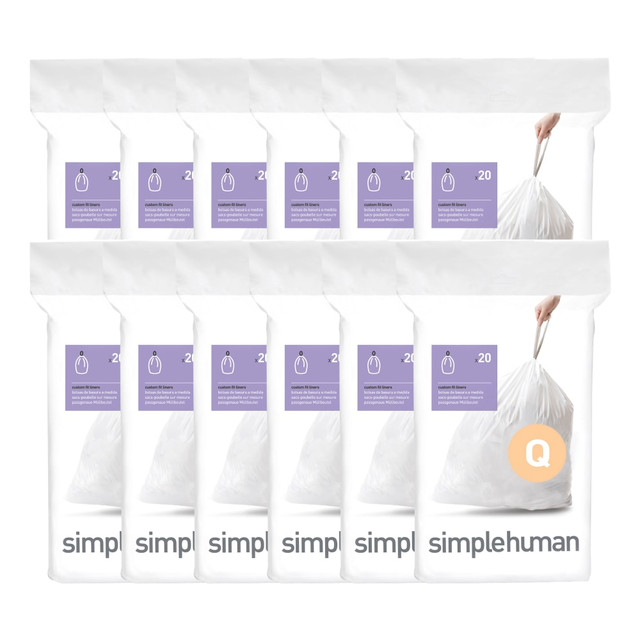 SIMPLEHUMAN LLC CW0264 simplehuman Custom Fit Can Liners, Q, 13 To 17 Gallons, White, Pack Of 240 Liners