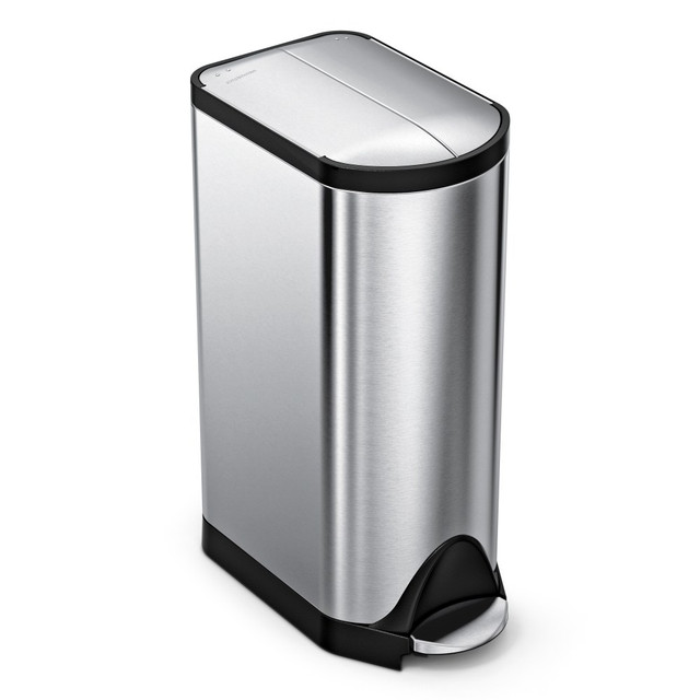 SIMPLEHUMAN LLC CW1824 simplehuman Butterfly Step Fingerprint-Proof Trash Can, 8 Gallons, Brushed Stainless Steel