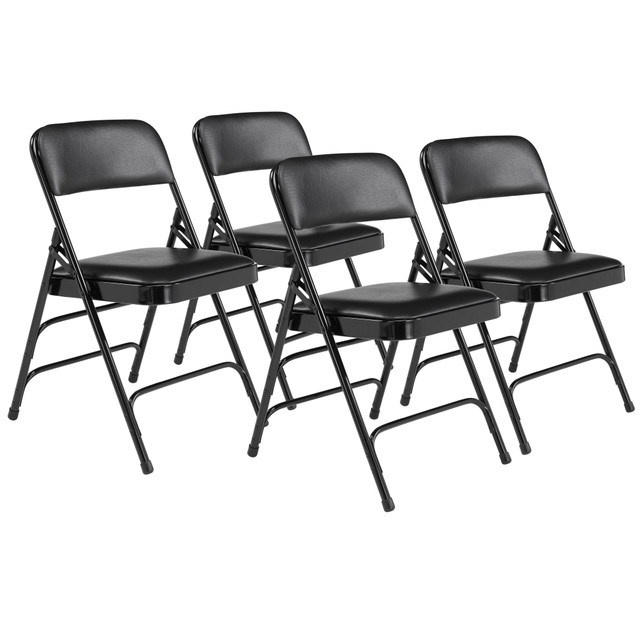 OKLAHOMA SOUND CORPORATION 1310/4 National Public Seating 1300 Series Premium Vinyl Upholstered Triple Brace Folding Chairs, Black, Set Of 4 Chairs