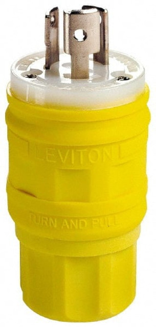 Leviton 24W34 Straight Blade Plug: Industrial, L7-15P, 277VAC, Yellow