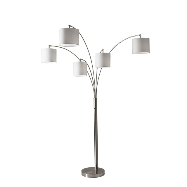 ADESSO INC Adesso 4239-22  Trinity 5-Arm Arc Lamp, 82inH, White Shade/Brushed-Steel Base