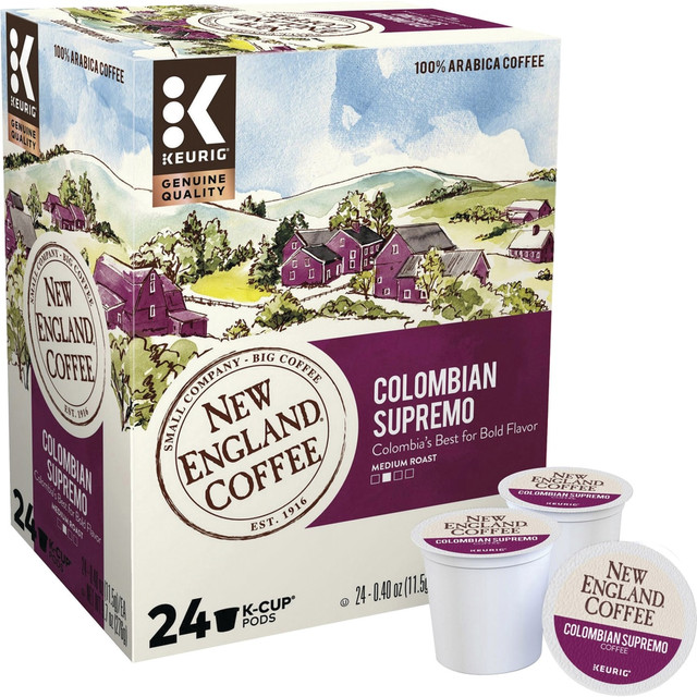 NEW ENGLAND COFFEE GMT0037  Single-Serve K-Cups, Medium Roast, Colombian Supremo, Box Of 24 K-Cups