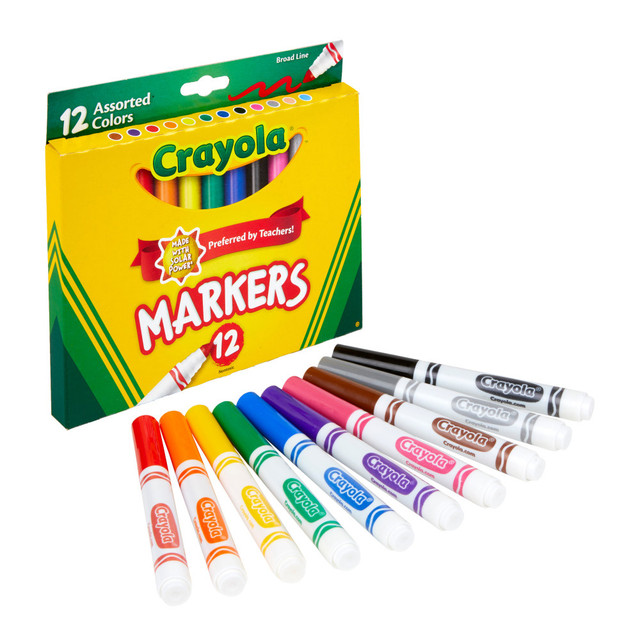 CRAYOLA LLC 58-7712 Crayola Broad Line Markers, Assorted Classic And Bright Colors, Box Of 12 CRAYOLA LLC 58-7712 Crayola Broad Line Markers, Assorted Classic And Bright Colors, Box Of 12