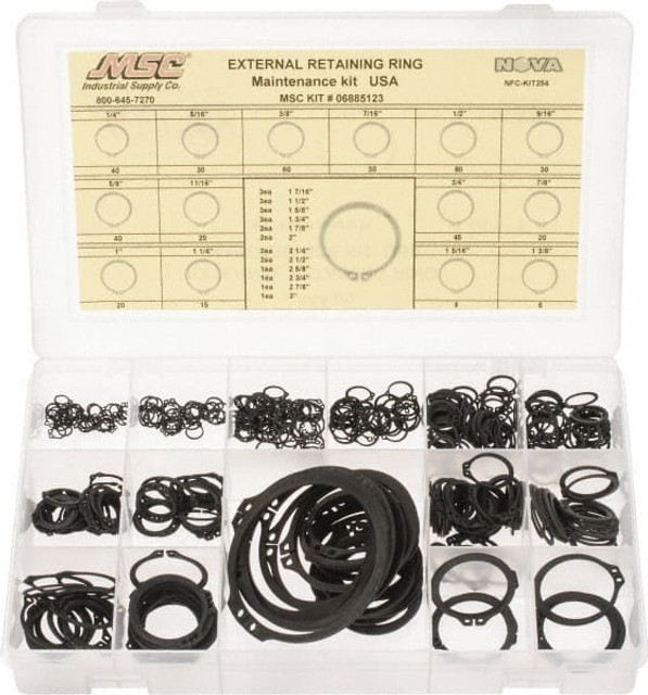 MSC NFC-KIT254 444 Piece, 1/4 to 3", SpRing Assortment Steel, Snap External Retaining Ring Assortment