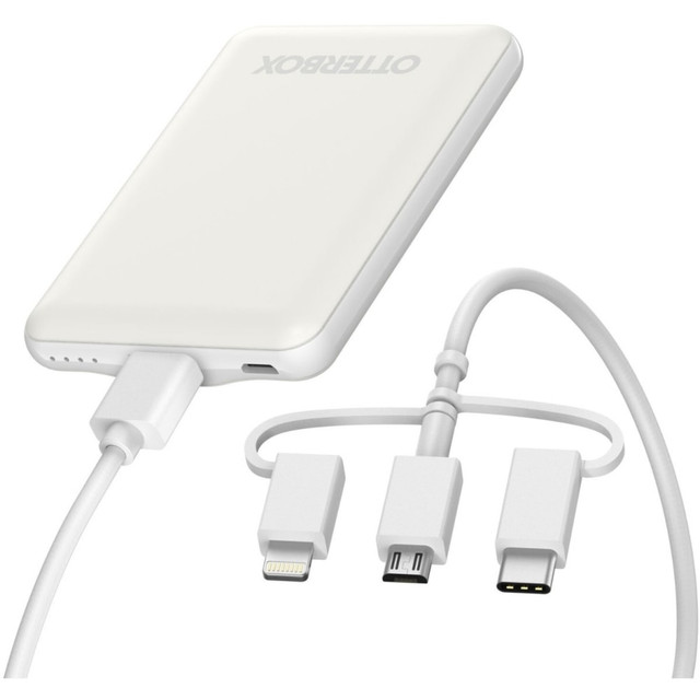 OTTER PRODUCTS LLC 78-80836 OtterBox Mobile Charging Kit Standard 5,000 mAH 3-in-1 Cable - For USB Type A Device, Micro USB Device, USB Type C Device, Lightning Device - 5000 mAh - 3 A - 5 V DC Output - 5 V Input - White