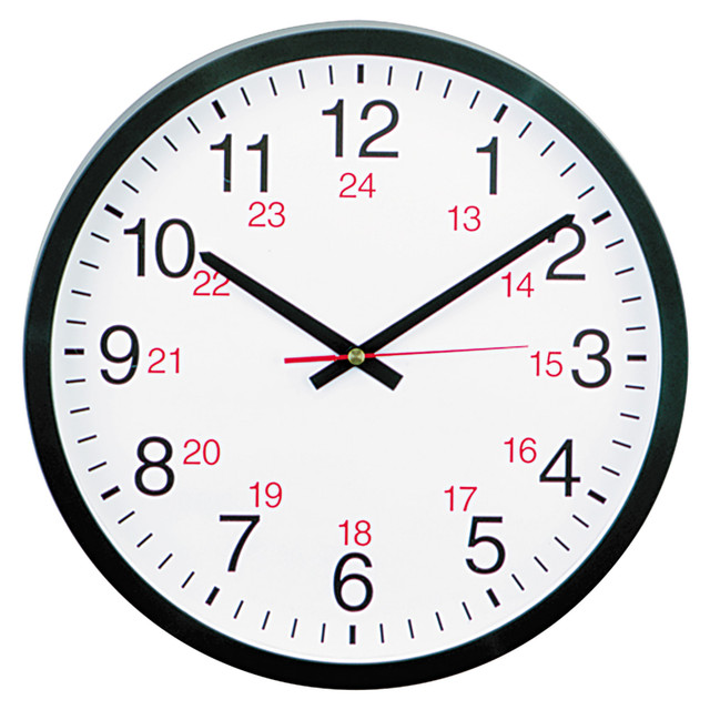 UNIVERSAL OFFICE PRODUCTS 10441 Universal 24-Hour Round Wall Clock, 12 5/8in, Black