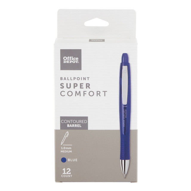 OFFICE DEPOT AH534-12-BL  Brand Super Comfort Grip Retractable Ballpoint Pen, Medium Point, 1.0 mm, Blue Barrel, Blue Ink, Pack Of 12