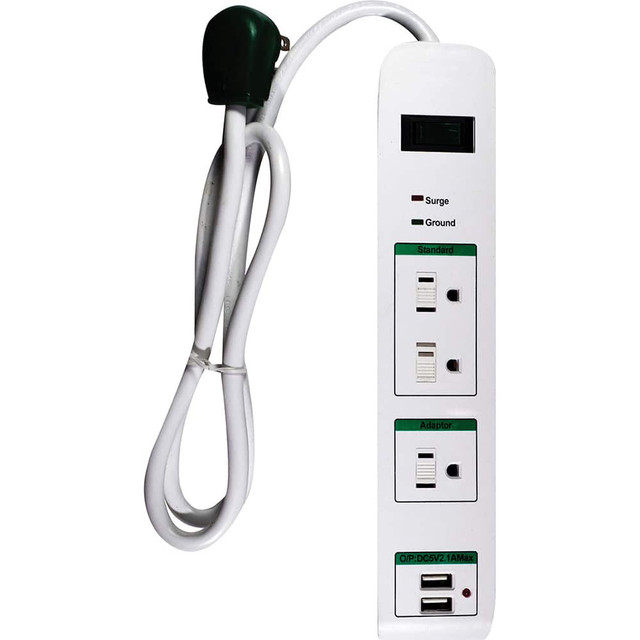 GoGreen Power GG-13103USB Power Outlet Strips; Amperage: 15.0 ; Voltage: 125V ; Voltage: 125V ; Cord Length: 3ft ; Material: Plastic ; Number Of Outlets: 3