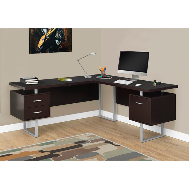 MONARCH PRODUCTS Monarch Specialties I 7305  71inW L-Shaped Corner Desk With 2 Drawers, Cappuccino