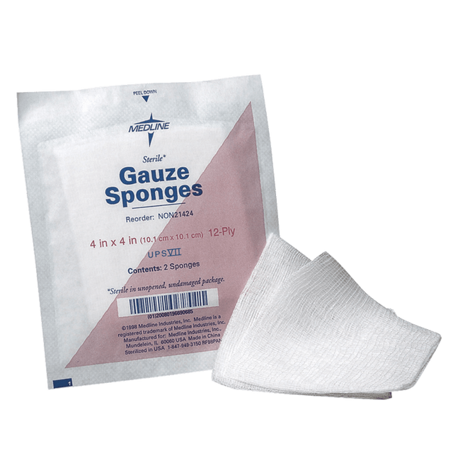 Medline MIINON21424 Sterile Gauze Sponges, 4in x 4in, 12-Ply, Box Of 50 Medline MIINON21424 Sterile Gauze Sponges, 4in x 4in, 12-Ply, Box Of 50