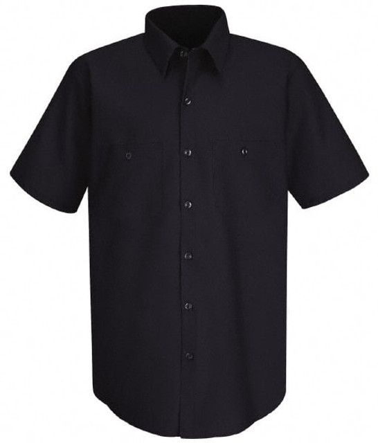 RedKap SC40NV SS XXL Work Shirt: General Purpose, 2X-Large, Cotton, Navy Blue, 2 Pockets
