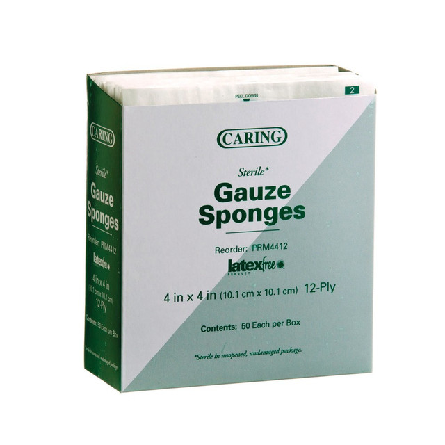 Medline MIIPRM4412 CARING Woven Gauze Sponges, 12-Ply, 4in x 4in, White, Pack Of 50 Medline MIIPRM4412 CARING Woven Gauze Sponges, 12-Ply, 4in x 4in, White, Pack Of 50