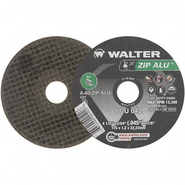 WALTER Surface Technologies 11U042 Cut-Off Wheel: 4-1/2" Dia, 3/64" Thick, 7/8" Hole, Aluminum Oxide