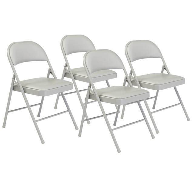 OKLAHOMA SOUND CORPORATION 952/4 National Public Seating Commercialine 950 Series Vinyl Upholstered Folding Chairs, Gray, Set Of 4 Chairs