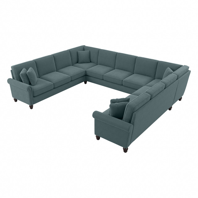 BUSH INDUSTRIES INC. CVY135BTBH-03K Bush Furniture Coventry 137inW U-Shaped Sectional Couch, Turkish Blue Herringbone, Standard Delivery