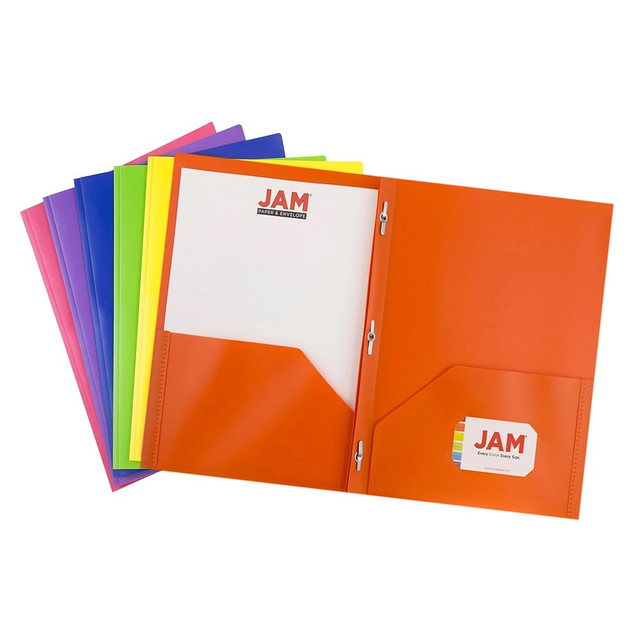 JAM PAPER AND ENVELOPE 382ECBGYPOFU JAM Paper Plastic 2-Pocket POP Folders With Prongs, Letter Size, 9-1/2in x 11-1/2in, Assorted Primary Colors, Pack Of 6 Folders JAM PAPER AND ENVELOPE 382ECBGYPOFU JAM Paper Plastic 2-Pocket POP Folders With Prongs, Letter Size, 9-1/2in x 11-1/2in, Assorted Primary Colors, Pack Of 6 Folders