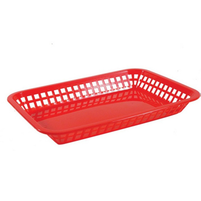 TABLECRAFT PRODUCTS, INC. 1079R Tablecraft Rectangular Plastic Platter Baskets, 1-1/2inH x 8-1/2inW x 11-3/4inD, Red, Pack Of 12 Baskets TABLECRAFT PRODUCTS, INC. 1079R Tablecraft Rectangular Plastic Platter Baskets, 1-1/2inH x 8-1/2inW x 11-3/4inD, Red, Pack Of 12 Baskets