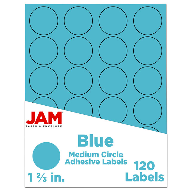 JAM PAPER AND ENVELOPE 147627037 JAM Paper Circle Label Sticker Seals, 1 2/3in, Blue, Pack Of 120 JAM PAPER AND ENVELOPE 147627037 JAM Paper Circle Label Sticker Seals, 1 2/3in, Blue, Pack Of 120
