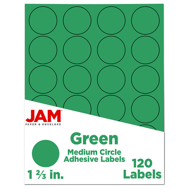 JAM PAPER AND ENVELOPE 147627041 JAM Paper Circle Label Sticker Seals, 1 2/3in, Green, Pack Of 120 JAM PAPER AND ENVELOPE 147627041 JAM Paper Circle Label Sticker Seals, 1 2/3in, Green, Pack Of 120