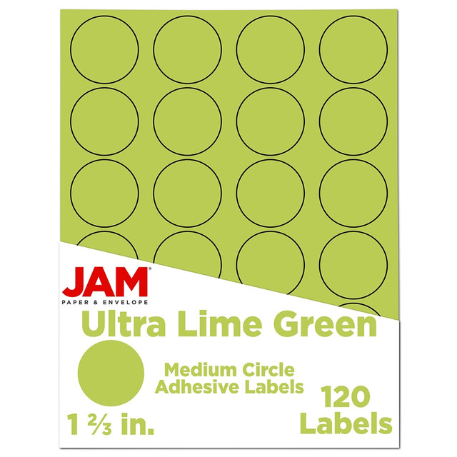 JAM PAPER AND ENVELOPE 147627049 JAM Paper Circle Label Sticker Seals, 1 2/3in, Lime Green, Pack Of 120