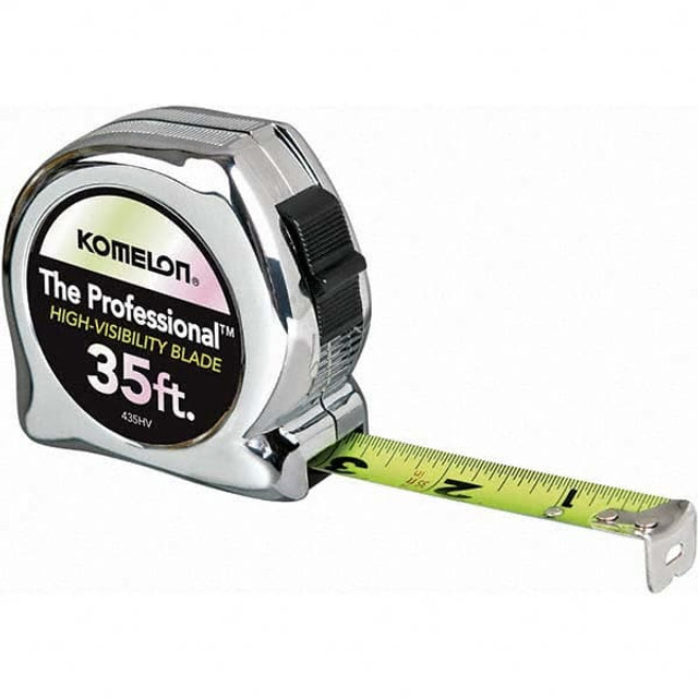 Komelon 435HV Tape Measure: 35' Long, 1" Width, High-Visibility Yellow & White Blade