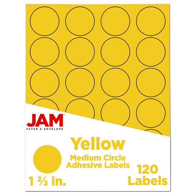 JAM PAPER AND ENVELOPE 147627067 JAM Paper Circle Label Sticker Seals, 1 2/3in, Yellow, Pack Of 120